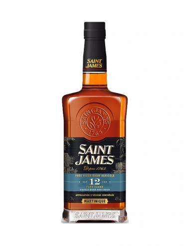 Bouteille carrée Saint James 12 ans, rhum vieux agricole AOC Martinique