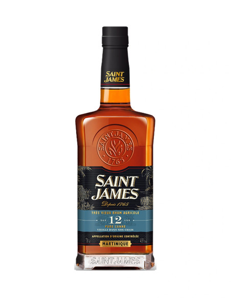 Bouteille carrée Saint James 12 ans, rhum vieux agricole AOC Martinique